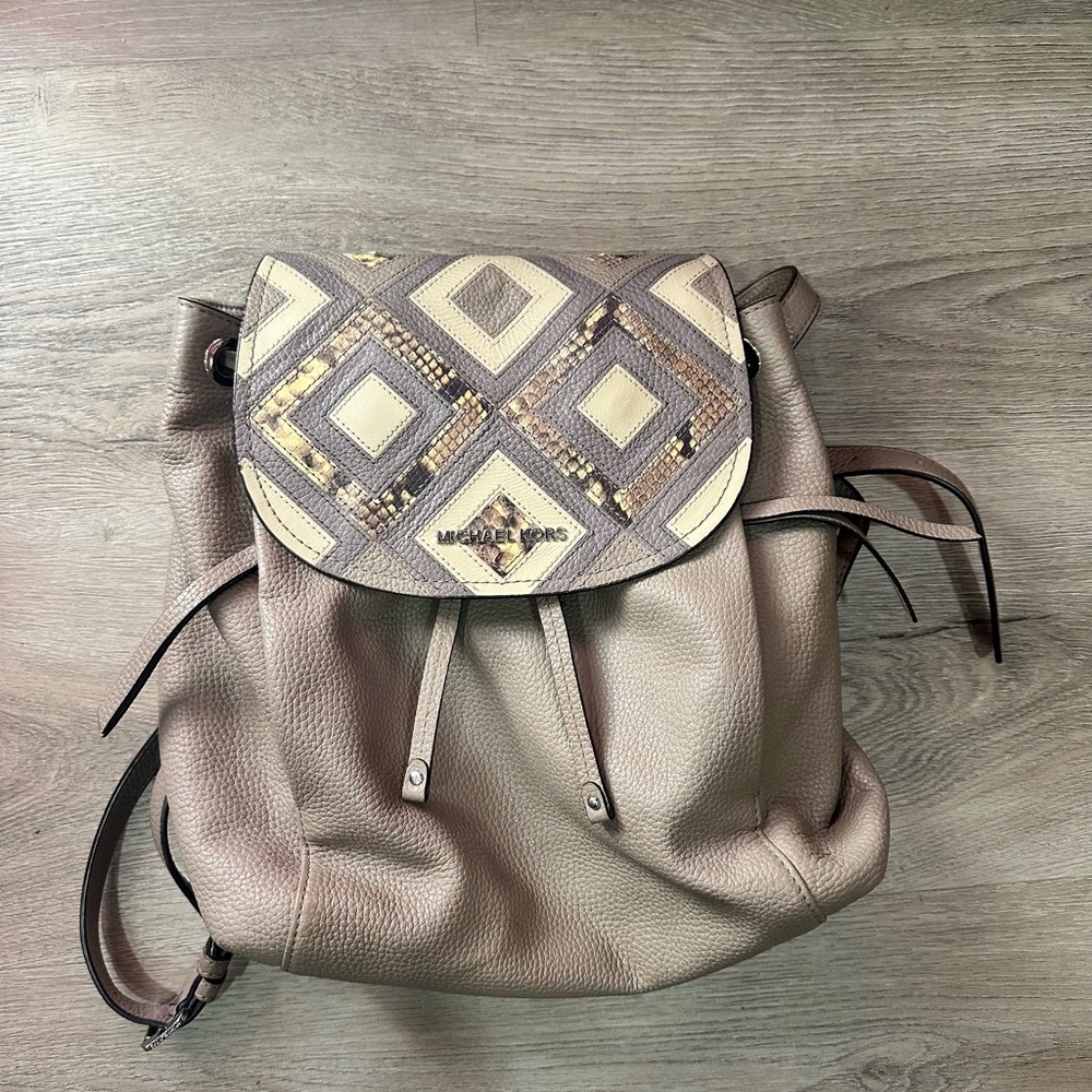 Michael Kors Tan and Brown Geometric Backpack